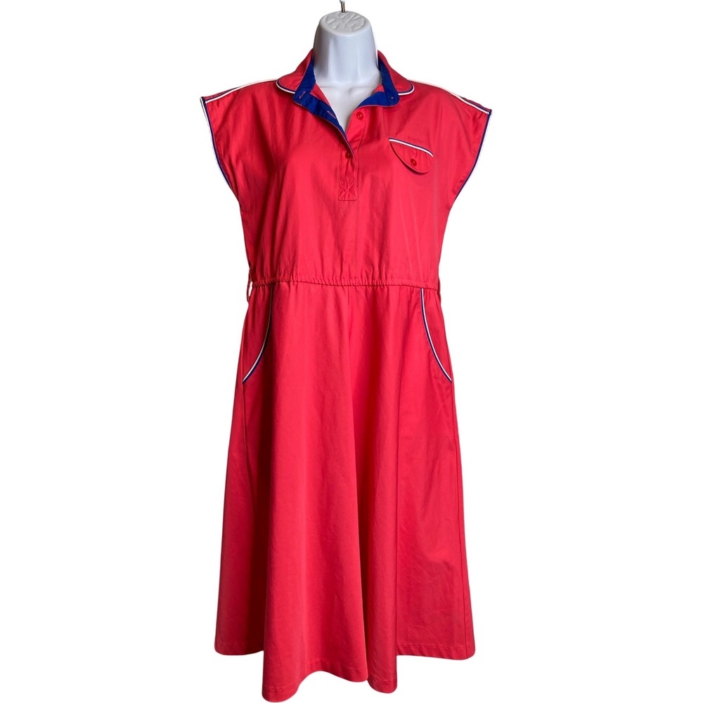 Red Midi Dress with Contrast Trim